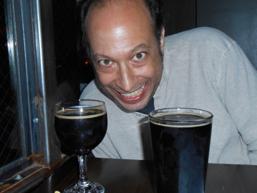 The Dark Side: David with the Reserve Sour Stout (left) and the Rock Porter (right)